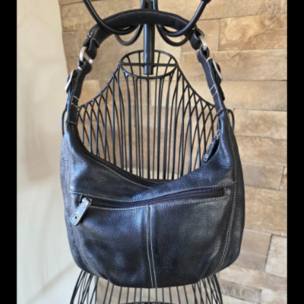 Tignanello Black Leather Hobo Shoulder Bag